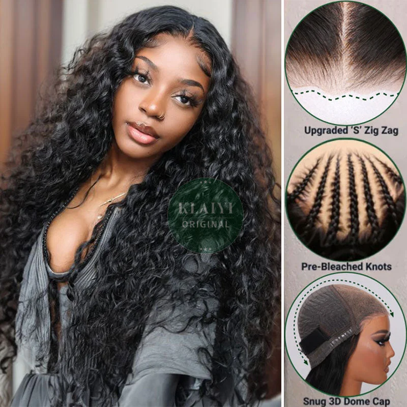 Klaiyi 7x5 Bye Bye Knots Pre-cut Lace Put On and Go Glueless Wig Water Wave Human Hair Wigs Klaiyi 7x5 Bye Bye Knots Pre-cut Lace Put On and Go Glueless Wig Water Wave Human Hair Wigs