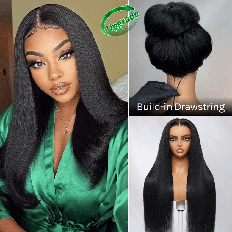 Klaiyi  7x5 Upgrade Yaki Straight Wig with Invisible Drawstring Pull and Go Glueless Wigs Flash Sale