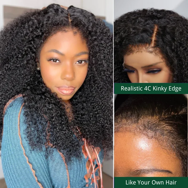 Klaiyi Kinky Curly 7x5 Bye Bye Knots Wigs with 4C Realistic Kinky Edge Bleached Knots Wig Klaiyi Kinky Curly 7x5 Bye Bye Knots Wigs with 4C Realistic Kinky Edge Bleached Knots Wig