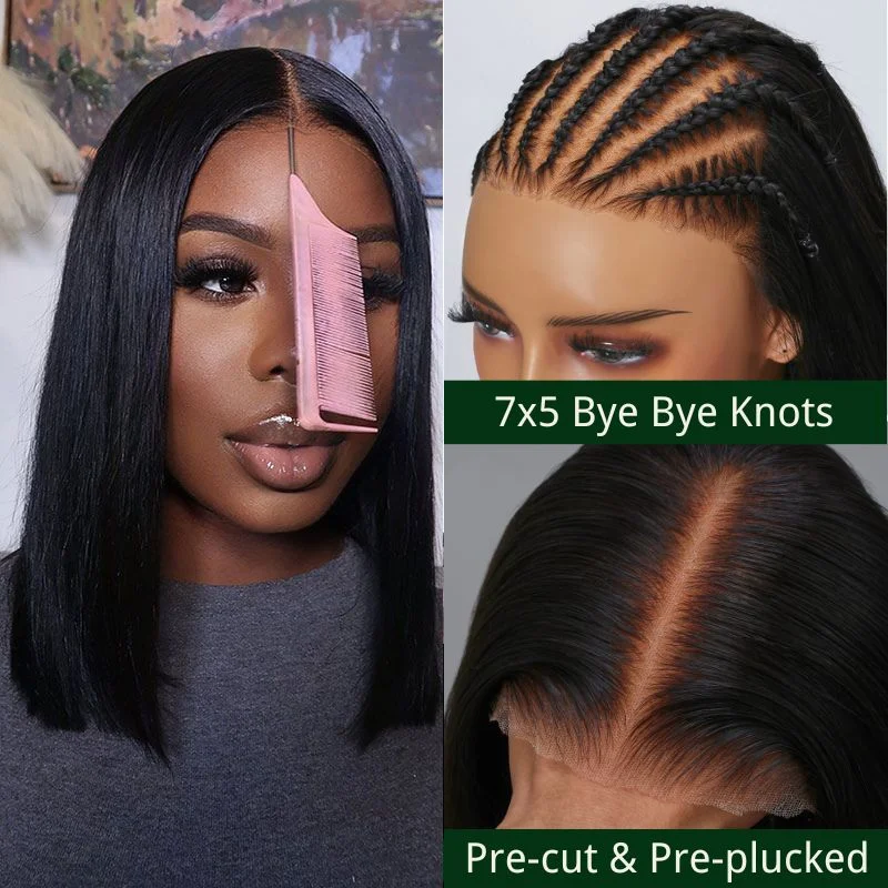 Klaiyi Put On and Go Glueless Bob Wig 7x5 Bye Bye Knots Pre-Cut Lace Closure Wig 14'' Beginner Friendly Flash Sale Klaiyi Put On and Go Glueless Bob Wig 7x5 Bye Bye Knots Pre-Cut Lace Closure Wig 14'' Beginner Friendly Flash Sale