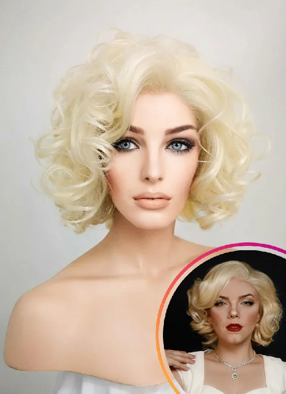 Bob wig in a jet - black color for a classic appearanceLight Blonde Curly Bob Lace Front Synthetic Wig LF235 Bob wig in a jet - black color for a classic appearanceLight Blonde Curly Bob Lace Front Synthetic Wig LF235