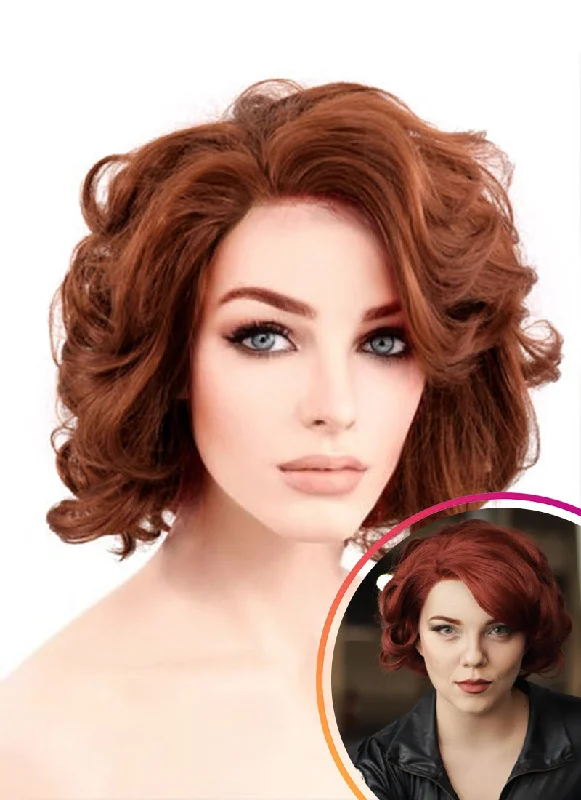 Short - bob wig for a super - sleek and minimalist styleMarvel Black Widow Auburn Curly Bob Lace Front Synthetic Wig LF253 Short - bob wig for a super - sleek and minimalist styleMarvel Black Widow Auburn Curly Bob Lace Front Synthetic Wig LF253
