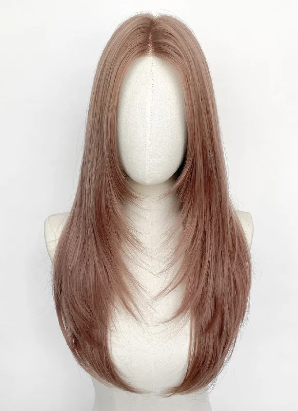 Human - hair long - length wig for a natural and luxurious feelAsh Pink Straight Layered Hush Cut Lace Front Synthetic Hair Wig LF3352 Human - hair long - length wig for a natural and luxurious feelAsh Pink Straight Layered Hush Cut Lace Front Synthetic Hair Wig LF3352