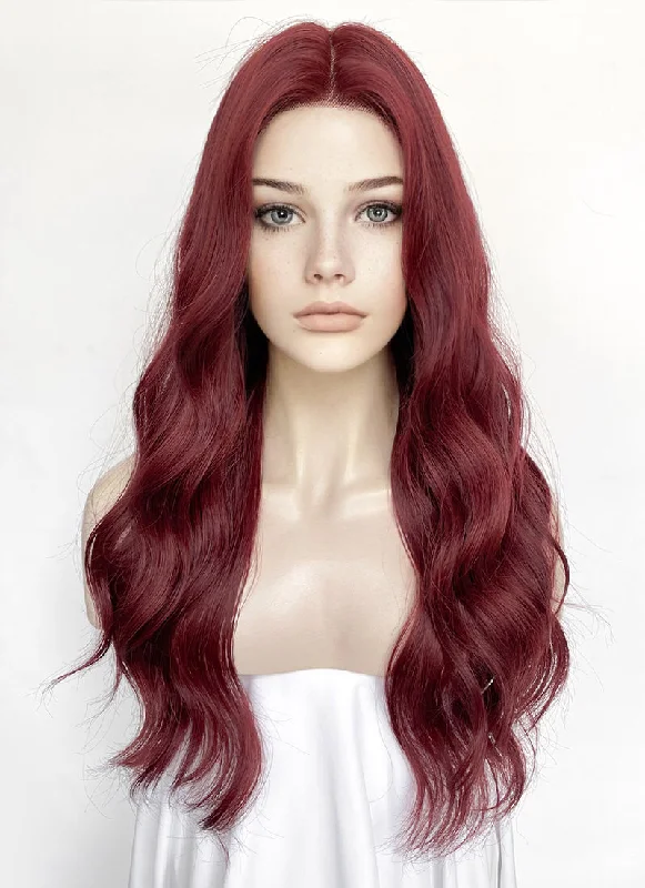 Long - length wig with a heat - resistant formula for easy styling at homeBurgundy Red Wavy Lace Front Synthetic Hair Wig LF3353 Long - length wig with a heat - resistant formula for easy styling at homeBurgundy Red Wavy Lace Front Synthetic Hair Wig LF3353