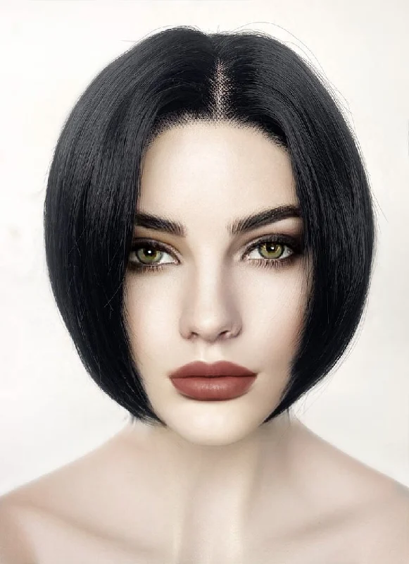 Short - bob wig for a super - sleek and minimalist styleNana Jet Black Straight Bob Lace Front Synthetic Wig LF6040 Short - bob wig for a super - sleek and minimalist styleNana Jet Black Straight Bob Lace Front Synthetic Wig LF6040