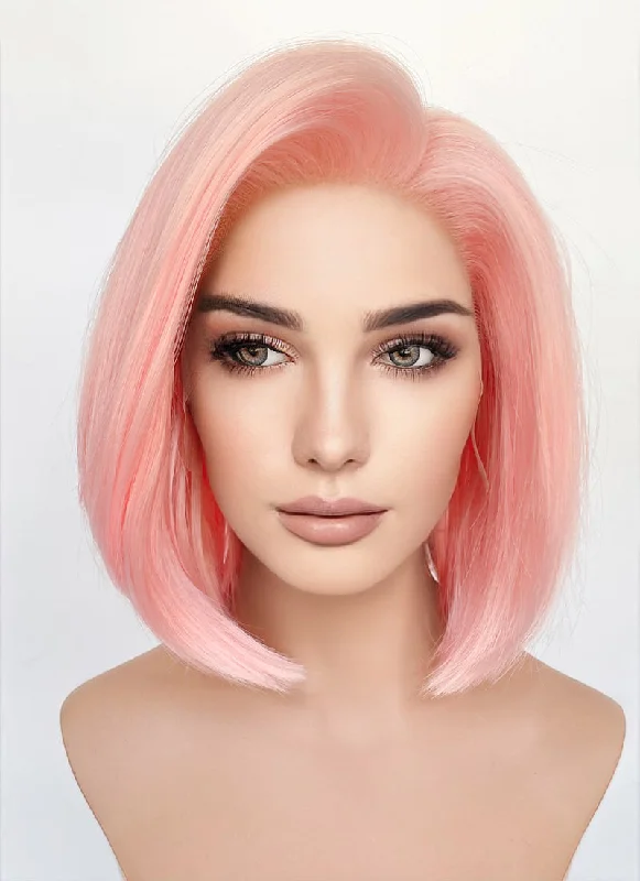 Heat - resistant bob wig for styling versatilityPastel Pink Straight Bob Lace Front Synthetic Wig LFK5563 Heat - resistant bob wig for styling versatilityPastel Pink Straight Bob Lace Front Synthetic Wig LFK5563