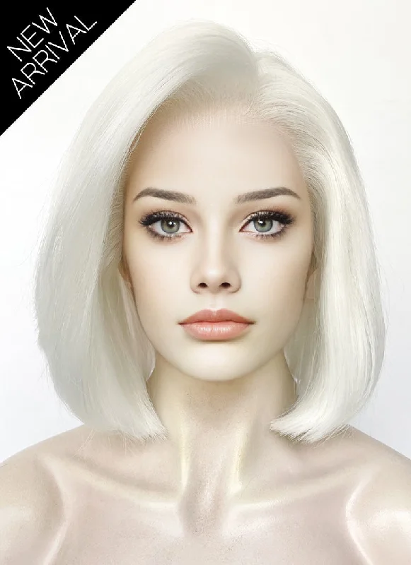 Lace - front bob wig for a seamless hairlinePlatinum Blonde Straight Bob Lace Front Synthetic Wig LFK5568