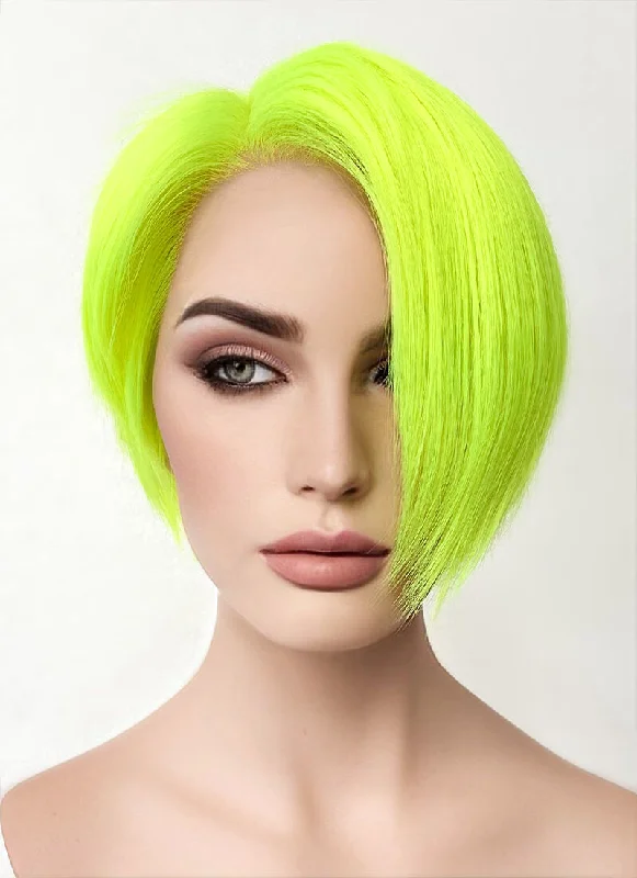 Bob wig for daily wear with a low - maintenance designNeon Green Straight Bob 13" x 6" Lace Top Synthetic Wig LFS032 Bob wig for daily wear with a low - maintenance designNeon Green Straight Bob 13" x 6" Lace Top Synthetic Wig LFS032