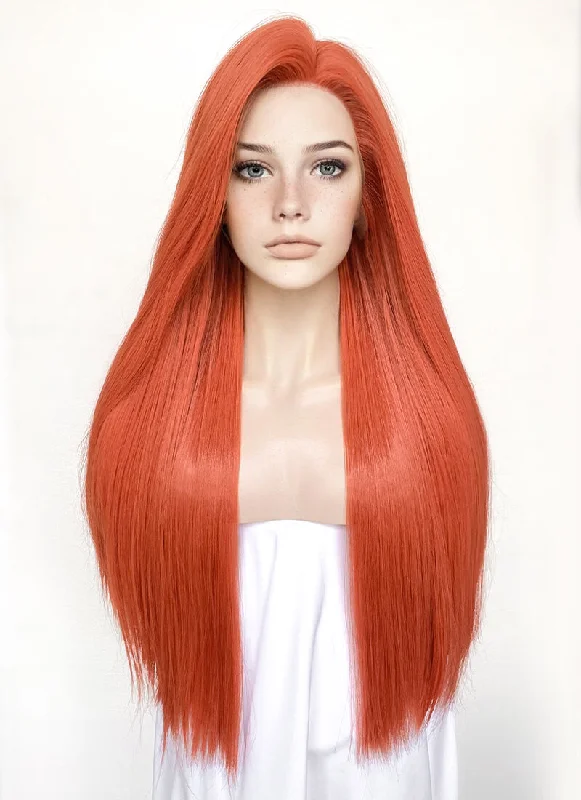 Long - length wig with a natural - looking root for a more realistic lookGinger Straight Yaki Lace Front Synthetic Wig LN6028