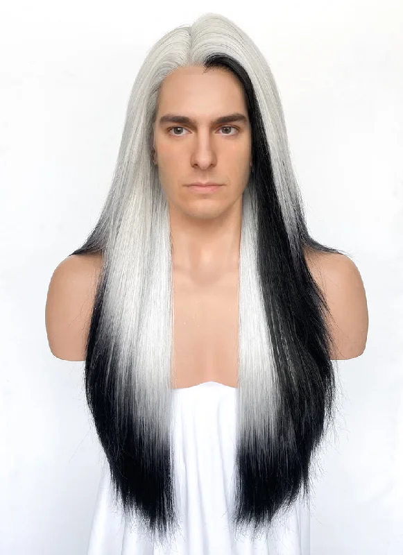 Adjustable - cap long - length wig for a comfortable fitGrey Mixed Black Straight Lace Front Synthetic Wig LN6039 Adjustable - cap long - length wig for a comfortable fitGrey Mixed Black Straight Lace Front Synthetic Wig LN6039