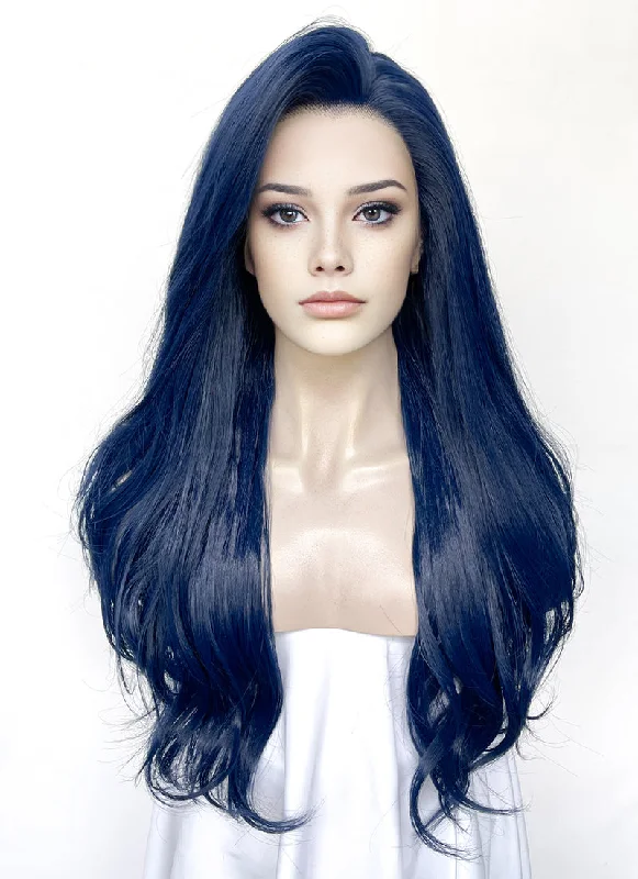 Long - length wig with a wispy fringe for a soft and feminine lookBlue Wavy Lace Front Synthetic Wig LN6040 Long - length wig with a wispy fringe for a soft and feminine lookBlue Wavy Lace Front Synthetic Wig LN6040