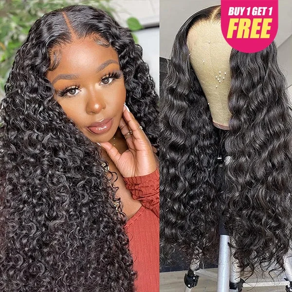 Virgin - human - hair wavy wig for the highest qualityLolly Bogo Free Deep Wave Water Wave 4x4 Lace Closure Wig Natural Black Human Hair Wigs Flash Sale
