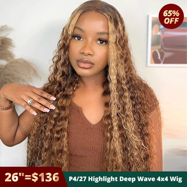 Wavy wig with a wispy fringe for a soft and feminine look[26"=$136] Lolly Christmas Sale P4/27 Highlight Wigs Deep Wave 4x4 Closure Human Hair Wigs Flash Sale