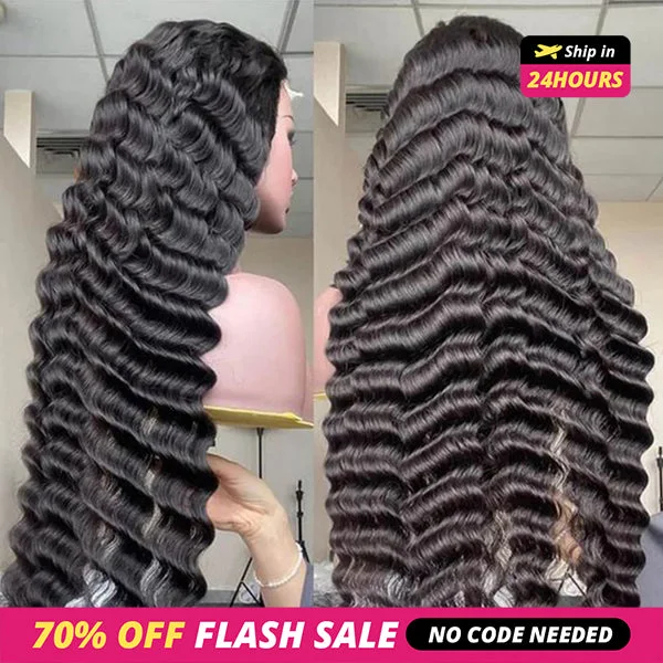 Human - hair wavy wig for a natural and luxurious feelShip In 24 Hours - Lolly 13x4 HD Glueless Lace Front Wig Ready to Wear Loose Deep Wave Pre Plucked Pre Bleached Knots Pre Cut Lace Frontal Human Hair Wigs Flash Sale
