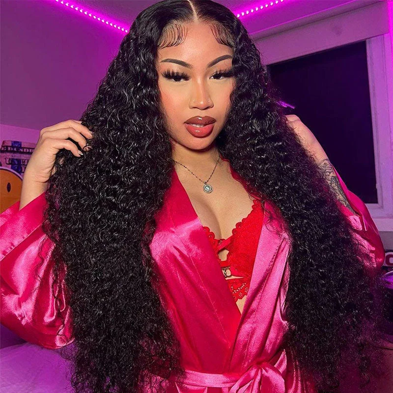 Lace - front wavy wig for a realistic hairlineLong Wig Deep Wave Human Hair 5x5 13x4 HD Lace Wigs