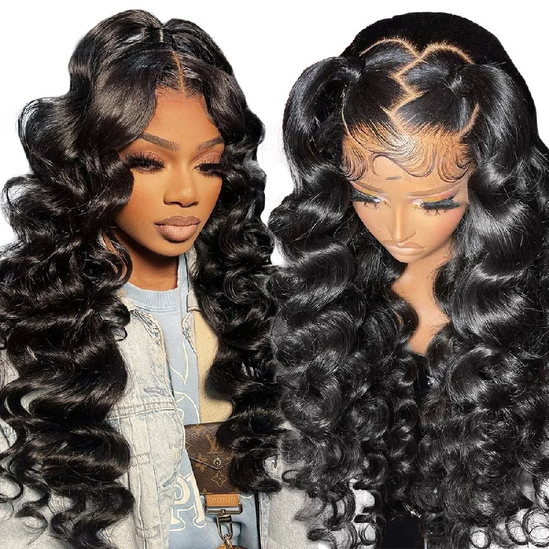 Wavy wig in a chocolate - brown color for a rich and warm appearanceLoose Deep Wave 13x6 HD Lace Front Wig 30 inch Human Hair Wigs For Women