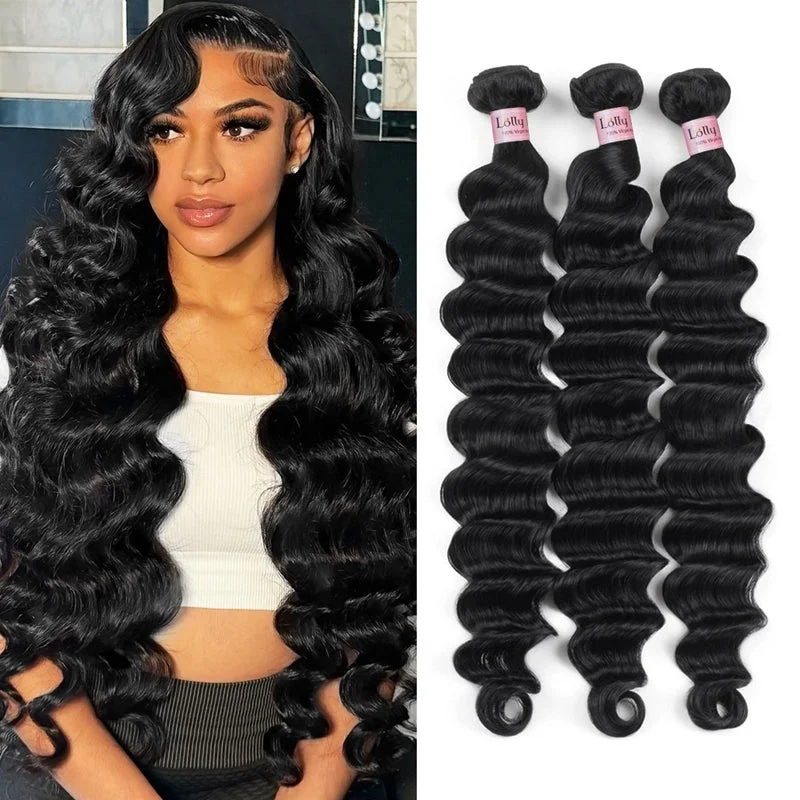 Wavy wig with a wavy bang for a trendy and modern style30 Inch Loose Deep Wave Human Hair Bundles 1 3 4 Hair Weave Bundles Sew In Extensions
