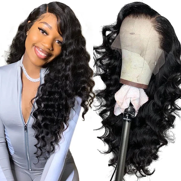 Wavy wig with a 180 - density for a full and thick appearanceLoose Deep Wave Real Human Hair Wigs 13x2 30 inch Lace Front Wigs