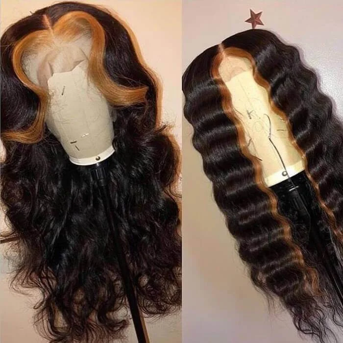 Human - hair wavy wig for a natural and luxurious feelLoose Deep Wave 13X4/4x4 Lace Front Human Hair Wig Blonde Skunk Stripe Hair for Women