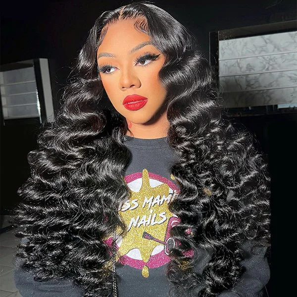 Lace - front wavy wig for a realistic hairlineLoose Deep 3D Dome Cap HD 4X6 Lace Closure Human Hair Wig For Women