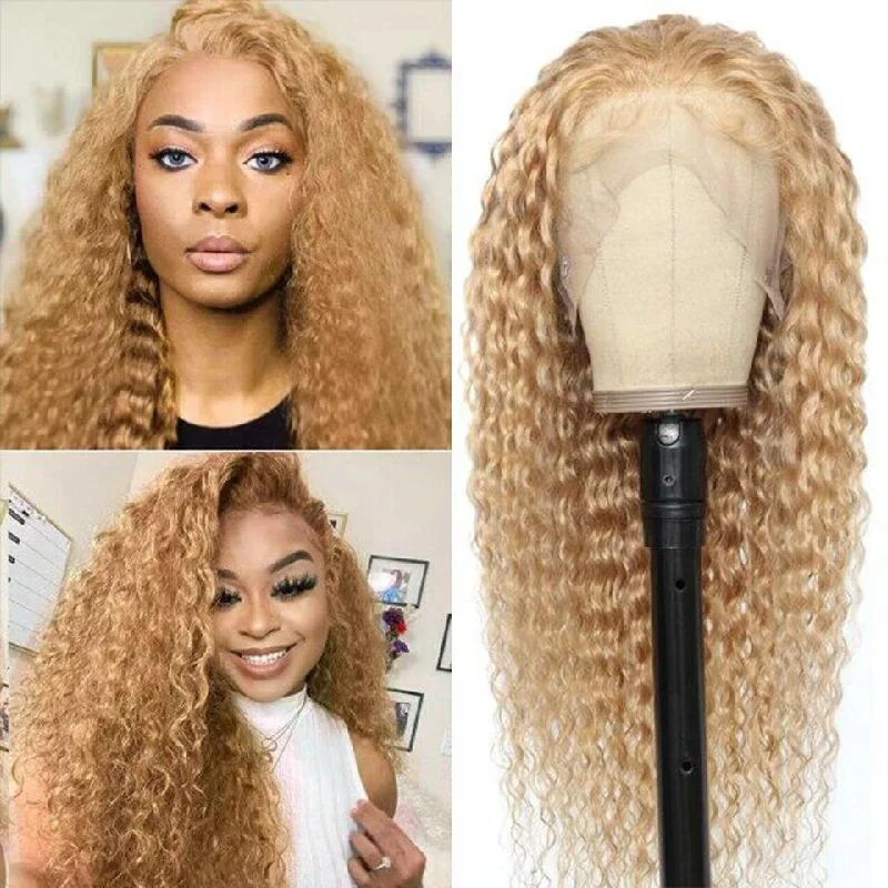 Wavy wig with auburn undertones for a unique and eye - catching color#27 Deep Wave 4x4/5x5/13x4 Lace Closure/Frontal 150%/180% Density Wigs For Women