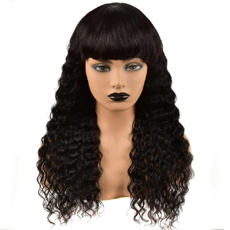 Wavy wig with a side - part for a more flattering lookDeep Wave Full Machine Made None Lace 8-24 Inches Virgin Human Hair Wigs