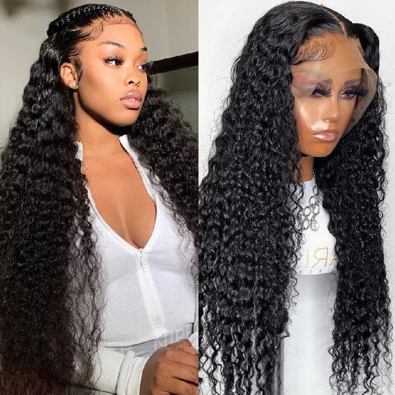 Lace - front wavy wig for a realistic hairlineDeep Wave HD Lace Closure / Frontal Wig Virgin Human Hair