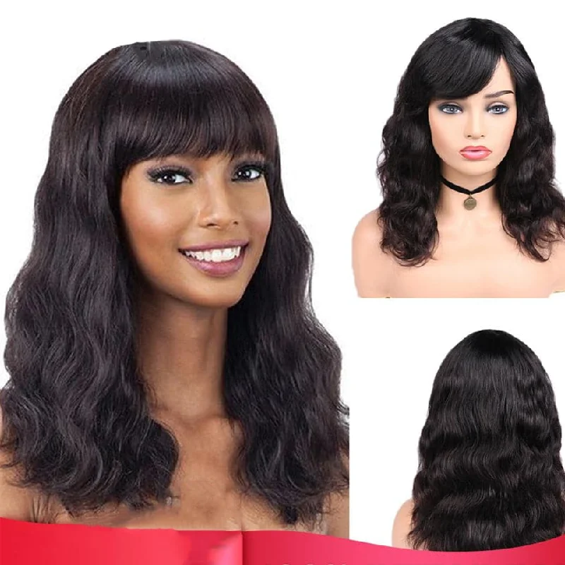 Ombre wavy wig with a seamless color blendLoose Deep Bob Full Machine Made None Lace Front Wigs With Bangs For Women