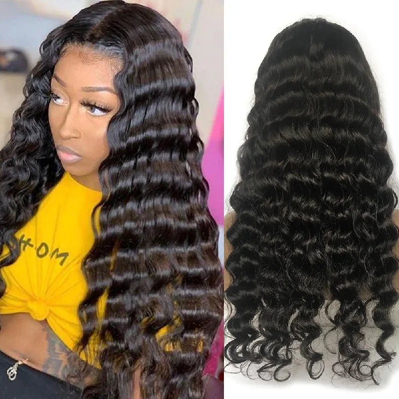 Wavy wig with a pre - bleached knot for a natural - looking scalpLoose Deep Wave Lace Closure & frontal Wigs Virgin Human Hair