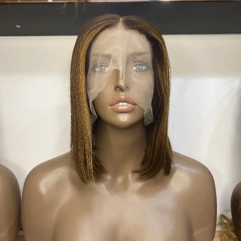 Short - bob wig for a super - sleek and minimalist styleLuxury Brown Custom Colour - 10" inch Frontal Lace Wig - HD Lace 175 Short - bob wig for a super - sleek and minimalist styleLuxury Brown Custom Colour - 10" inch Frontal Lace Wig - HD Lace 175