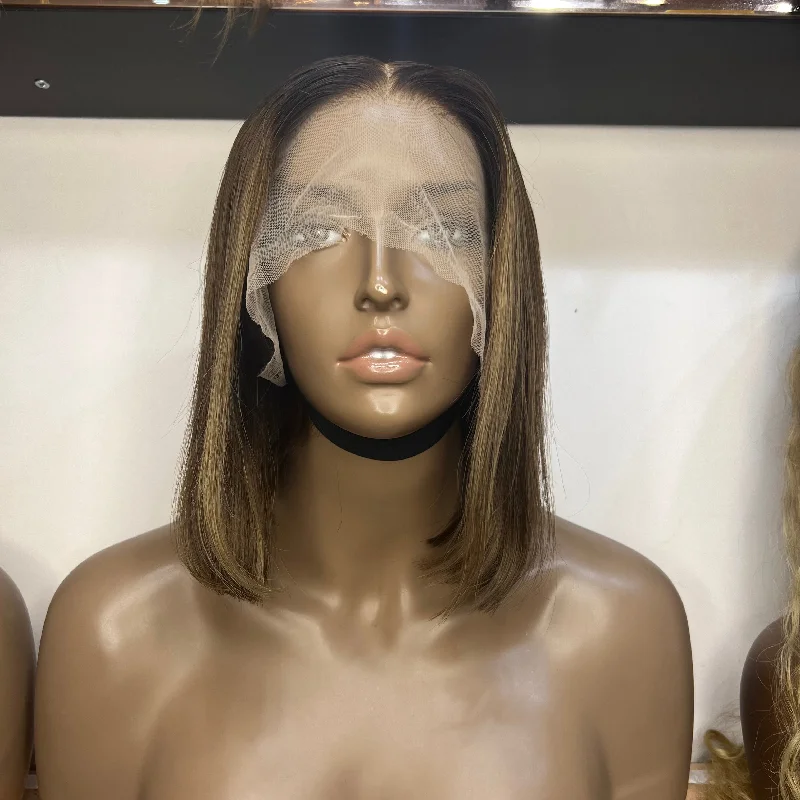 Bob wig with a pixie - inspired cut for a bold and stylish choiceLuxury Brown Custom Colour - 10" inch Frontal Lace Wig - HD Lace N309 Bob wig with a pixie - inspired cut for a bold and stylish choiceLuxury Brown Custom Colour - 10" inch Frontal Lace Wig - HD Lace N309