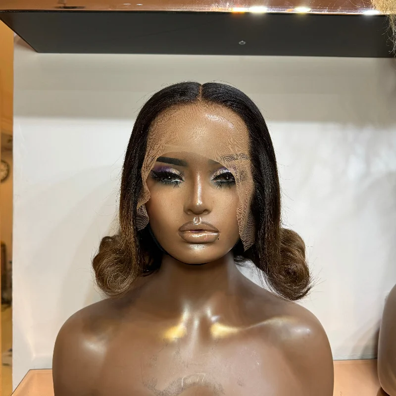 Bob wig with a pre - plucked hairline for a more natural lookCustom Colour Bob - 10" inch Frontal Lace Wig - HD Lace 130 Bob wig with a pre - plucked hairline for a more natural lookCustom Colour Bob - 10" inch Frontal Lace Wig - HD Lace 130
