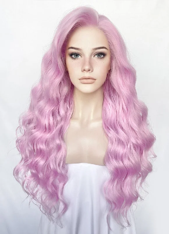 Long - length wig with a platinum - blonde color for a bold and trendy lookPinkish Purple Wavy Lace Front Synthetic Wig LW4035 Long - length wig with a platinum - blonde color for a bold and trendy lookPinkish Purple Wavy Lace Front Synthetic Wig LW4035