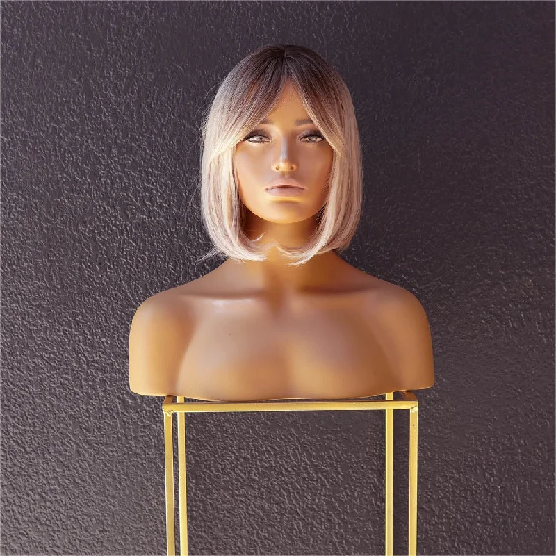 Heat - resistant bob wig for styling versatilityMIAH Ombre Blonde Fringe Bob Wig