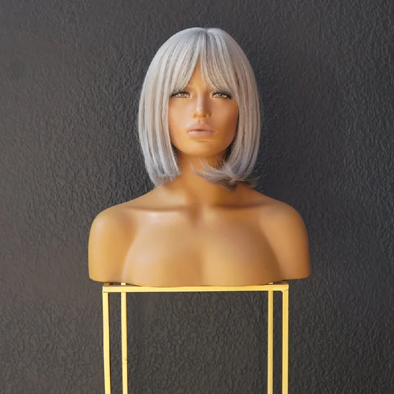 Bob wig with side - swept bangs for a sophisticated lookMIAH Silver Fringe Bob Wig
