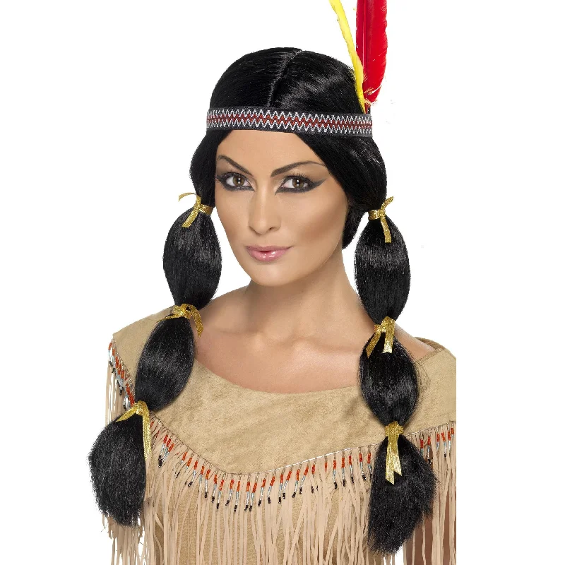 Long - length wig with a pre - bleached knot for a natural - looking scalpNative American Pigtail Wig Long - length wig with a pre - bleached knot for a natural - looking scalpNative American Pigtail Wig