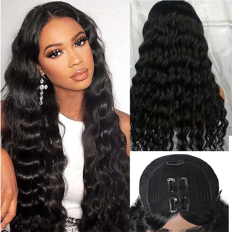 Wavy wig with a middle - part for a classic and elegant styleNew V Part Loose Deep Upgrade No Lace Out Brazilian Remy Human Hair Wigs For Women