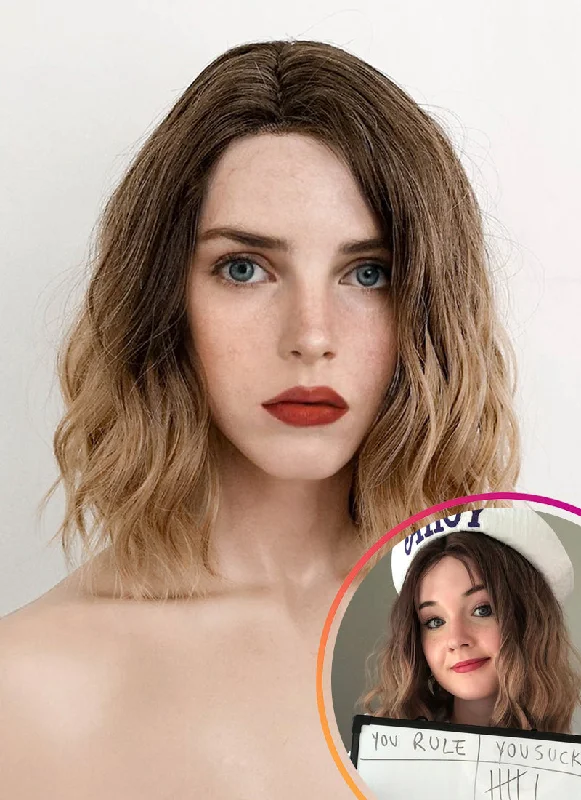 Bob wig in a jet - black color for a classic appearanceStranger Things Robin Buckley Two Tone Brown Wavy Bob Synthetic Wig NL029A Bob wig in a jet - black color for a classic appearanceStranger Things Robin Buckley Two Tone Brown Wavy Bob Synthetic Wig NL029A