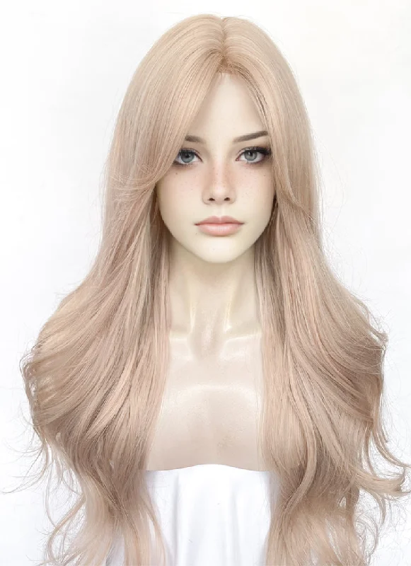 Long - length wig with a curly texture for a bold and stylish choicePale Pink Wavy Synthetic Hair Wig NL089 Long - length wig with a curly texture for a bold and stylish choicePale Pink Wavy Synthetic Hair Wig NL089