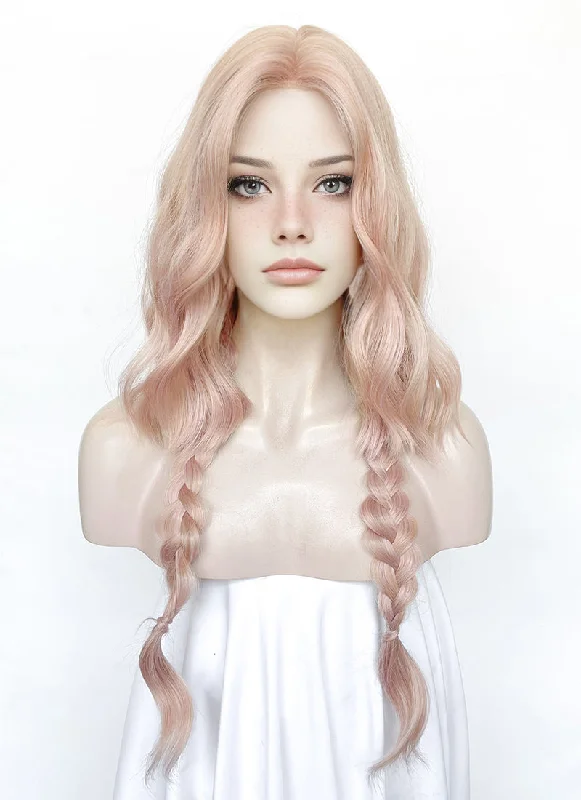 Long - length wig with a side - part for a more flattering lookPale Pink Wavy Synthetic Hair Wig NL1001 Long - length wig with a side - part for a more flattering lookPale Pink Wavy Synthetic Hair Wig NL1001