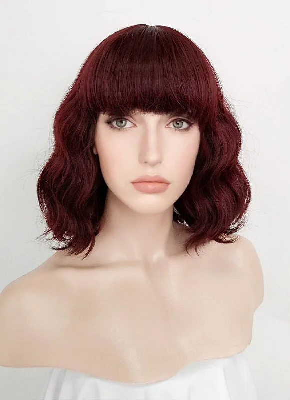 Lace - front bob wig for a seamless hairlineBurgundy Red Wavy Bob Synthetic Wig NS111