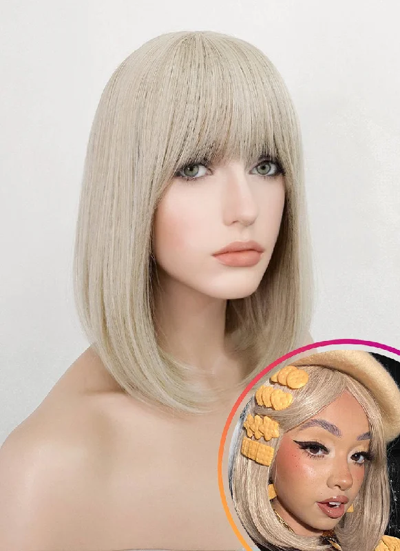 Synthetic bob wig with a natural - looking textureLight Ash Blonde Straight Bob Synthetic Wig NS254 Synthetic bob wig with a natural - looking textureLight Ash Blonde Straight Bob Synthetic Wig NS254