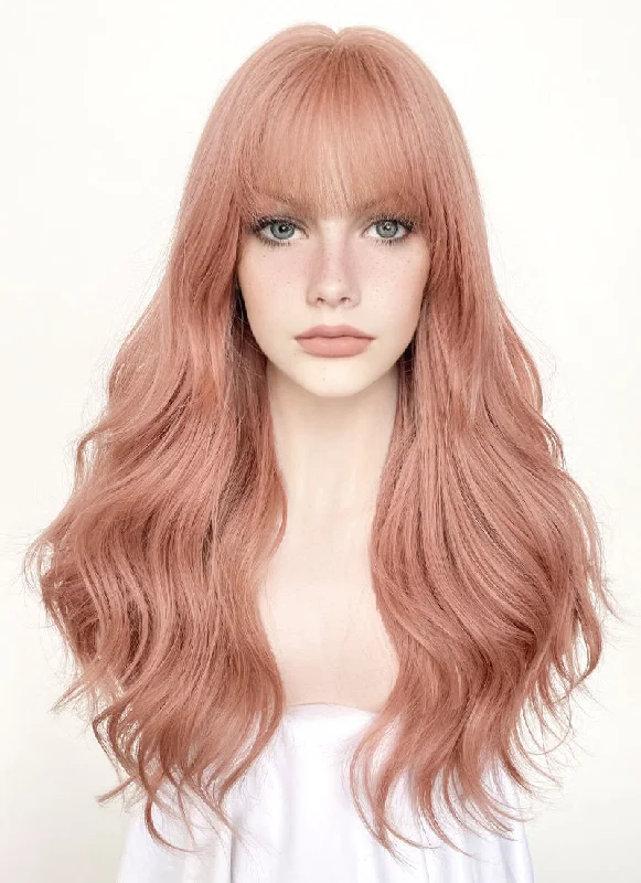 Long - length wig with a middle - part for a classic and elegant stylePink Wavy Synthetic Hair Wig NS439 Long - length wig with a middle - part for a classic and elegant stylePink Wavy Synthetic Hair Wig NS439