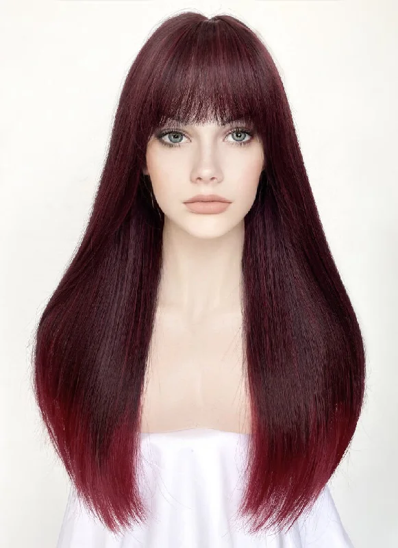 Human - hair long - length wig for a natural and luxurious feelBlack Mixed Red Straight Synthetic Hair Wig NS476 Human - hair long - length wig for a natural and luxurious feelBlack Mixed Red Straight Synthetic Hair Wig NS476