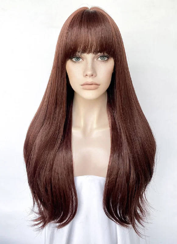 Long - length wig with a side - swept bang for a sophisticated lookReddish Brown Straight Synthetic Hair Wig NS535 Long - length wig with a side - swept bang for a sophisticated lookReddish Brown Straight Synthetic Hair Wig NS535