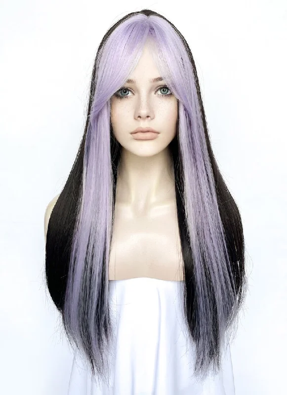 Long - length wig with a pre - plucked hairline for a more natural lookPurple Mixed Black Straight Synthetic Hair Wig NS538 Long - length wig with a pre - plucked hairline for a more natural lookPurple Mixed Black Straight Synthetic Hair Wig NS538