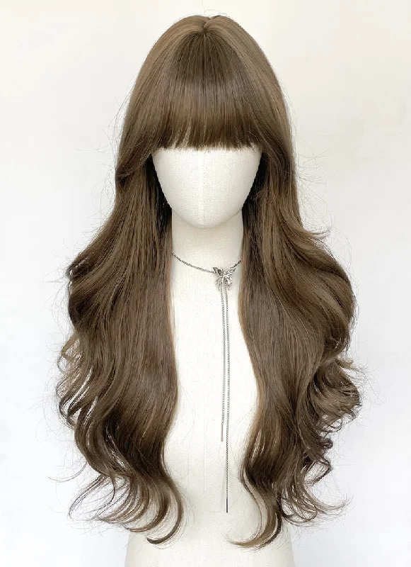 Long - length wig with a side - part for a more flattering lookBrunette Wavy Synthetic Hair Wig NS542 Long - length wig with a side - part for a more flattering lookBrunette Wavy Synthetic Hair Wig NS542