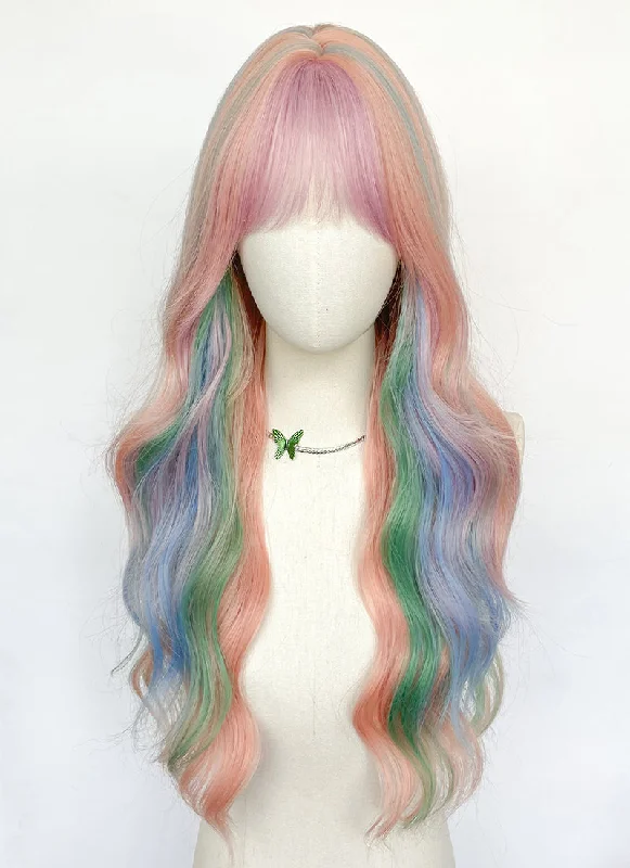 Adjustable - cap long - length wig for a comfortable fitMy Little Pony Princess Celestia Pink Rainbow Color Wavy Synthetic Wig NS550 Adjustable - cap long - length wig for a comfortable fitMy Little Pony Princess Celestia Pink Rainbow Color Wavy Synthetic Wig NS550