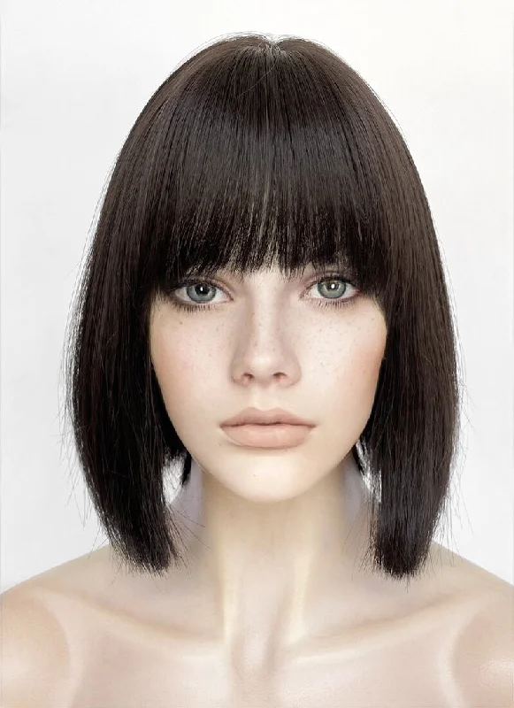 Bob wig with a blunt cut for a modern and edgy styleBrunette Straight Bob Synthetic Hair Wig NS555 Bob wig with a blunt cut for a modern and edgy styleBrunette Straight Bob Synthetic Hair Wig NS555