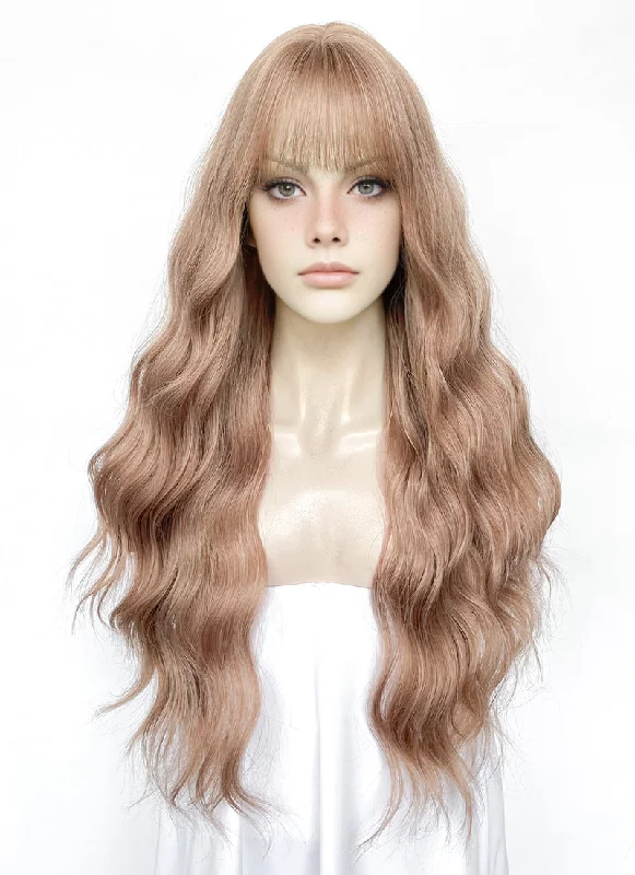 Synthetic long - length wig with a natural - looking texturePastel Peach Pink Wavy Synthetic Hair Wig NS567 Synthetic long - length wig with a natural - looking texturePastel Peach Pink Wavy Synthetic Hair Wig NS567